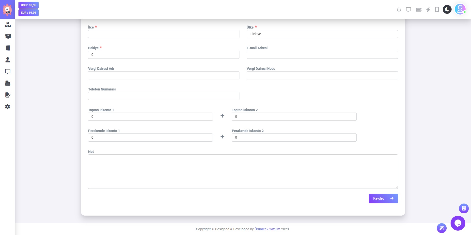 Cari Hesap Ekle (Devam)