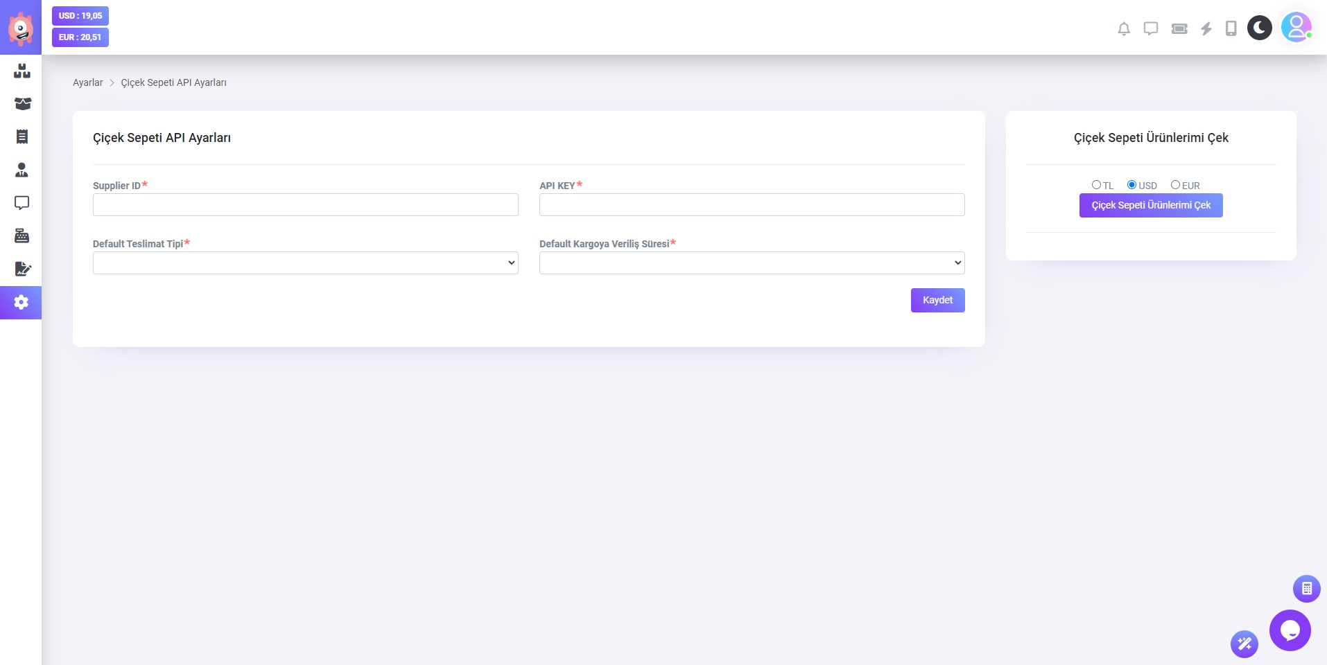 ÇiçekSepeti API Ayarları
