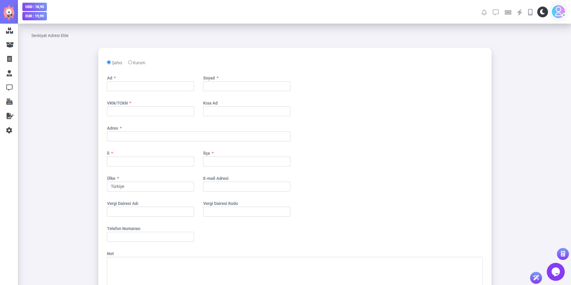 Sevkiyat Adresi Ekle