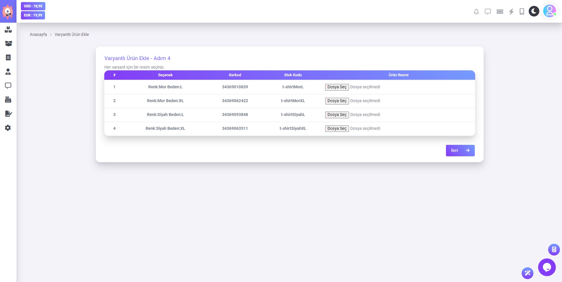 Varyantlı Ürün Ekle - Adım 4